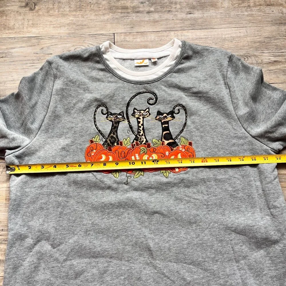 Vintage Halloween Cat Pumpkin Sweatshirt Cottagecore Granny 90s XL Top Cute